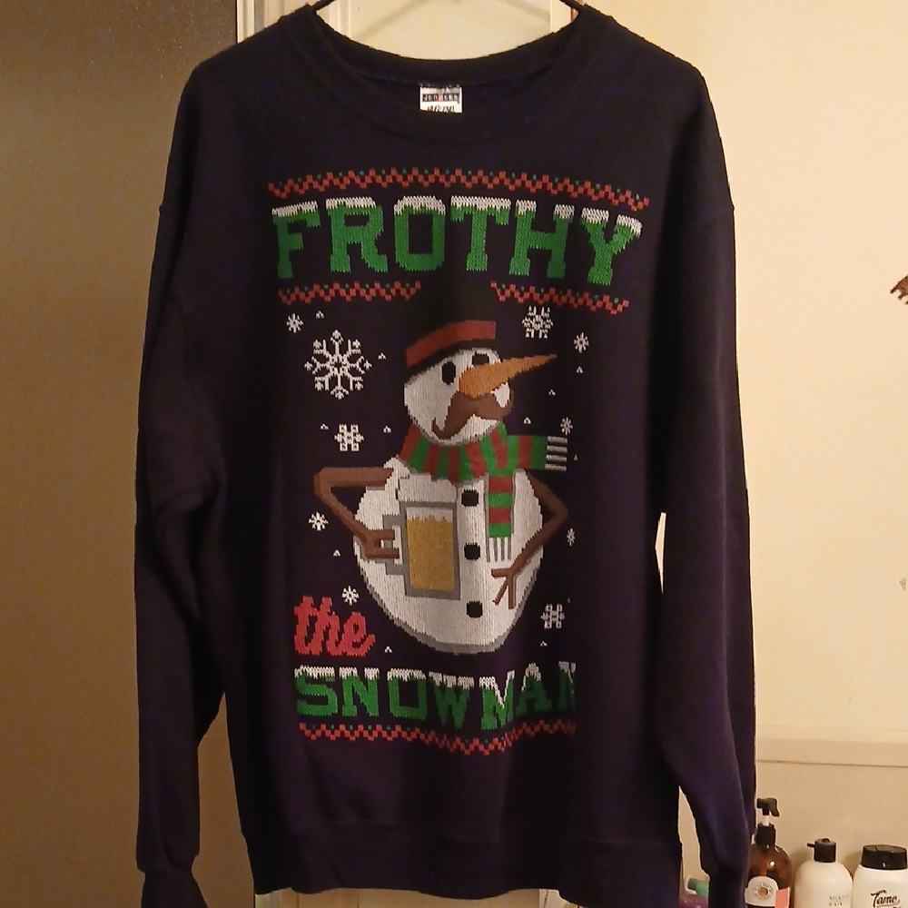Jerzees Navy‎ Frothy the Snowman/xmas Sweatshirt/Sweater. Sz.L